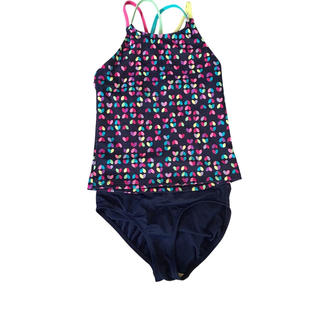 Lands End navy heart two piece tankini bathing suit size 8